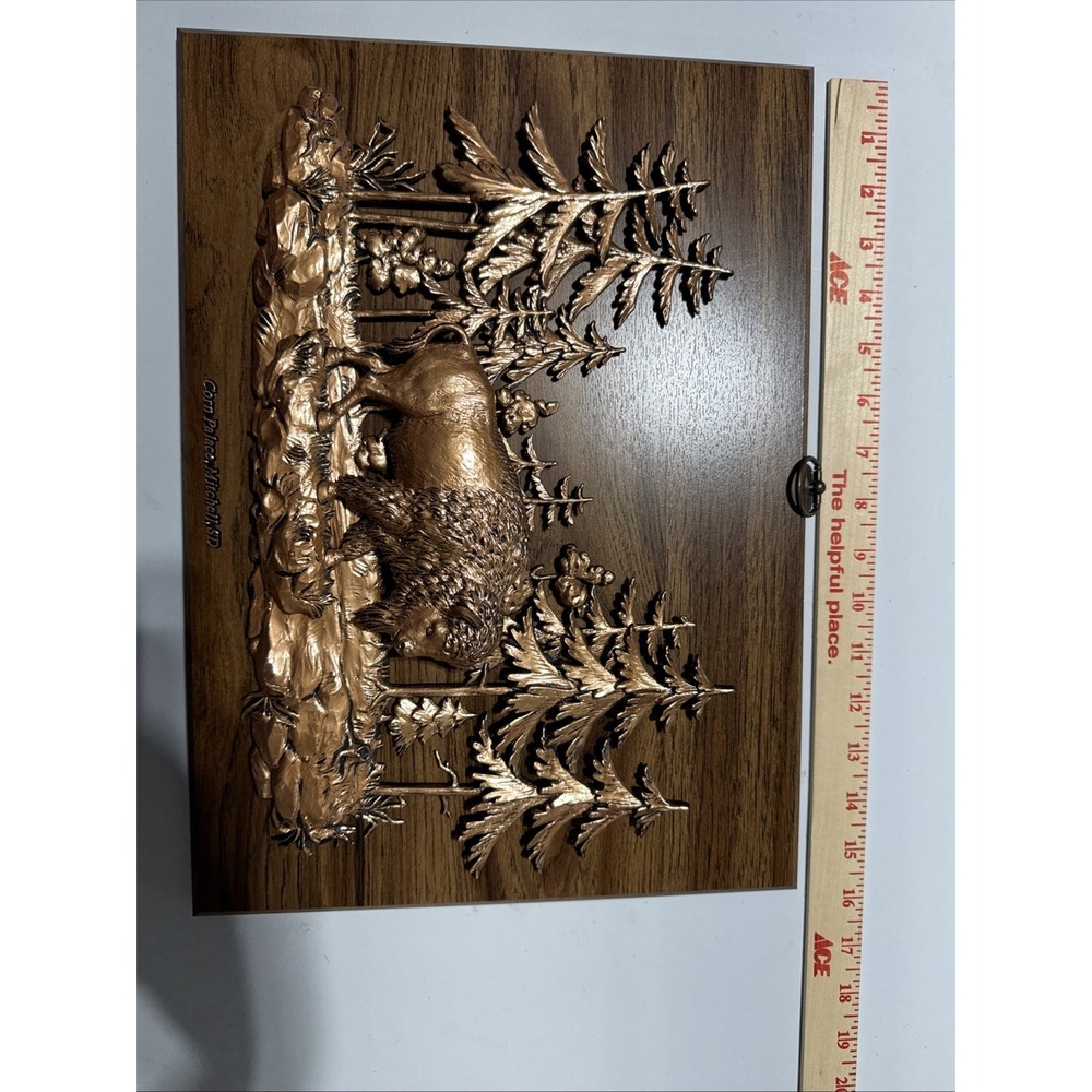 3-D Relief Bison & Trees‎ Sculpture on Wood Plaque Corn Palace Mitchell S Dakota - Picture 7 of 8